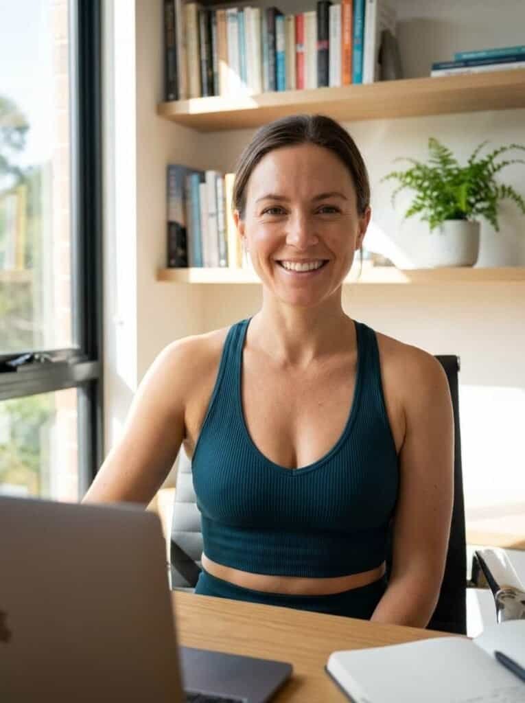 Viktoria, Founder and Wellness Mentor at Her Wellness HQ, specialist in health sciences and home workouts for women over 30.